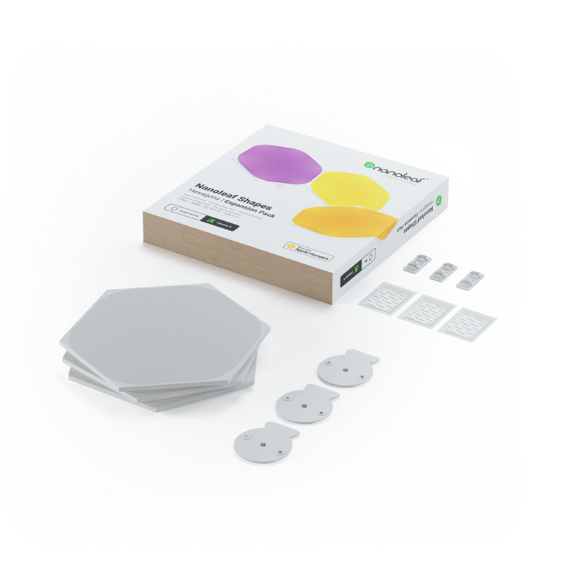 Nanoleaf Shapes Thread enabled color changing hexagon smart modular light panels. 3 pack expansion. Similar to Philips Hue, Lifx. HomeKit, Google Assistant, Amazon Alexa, IFTTT.